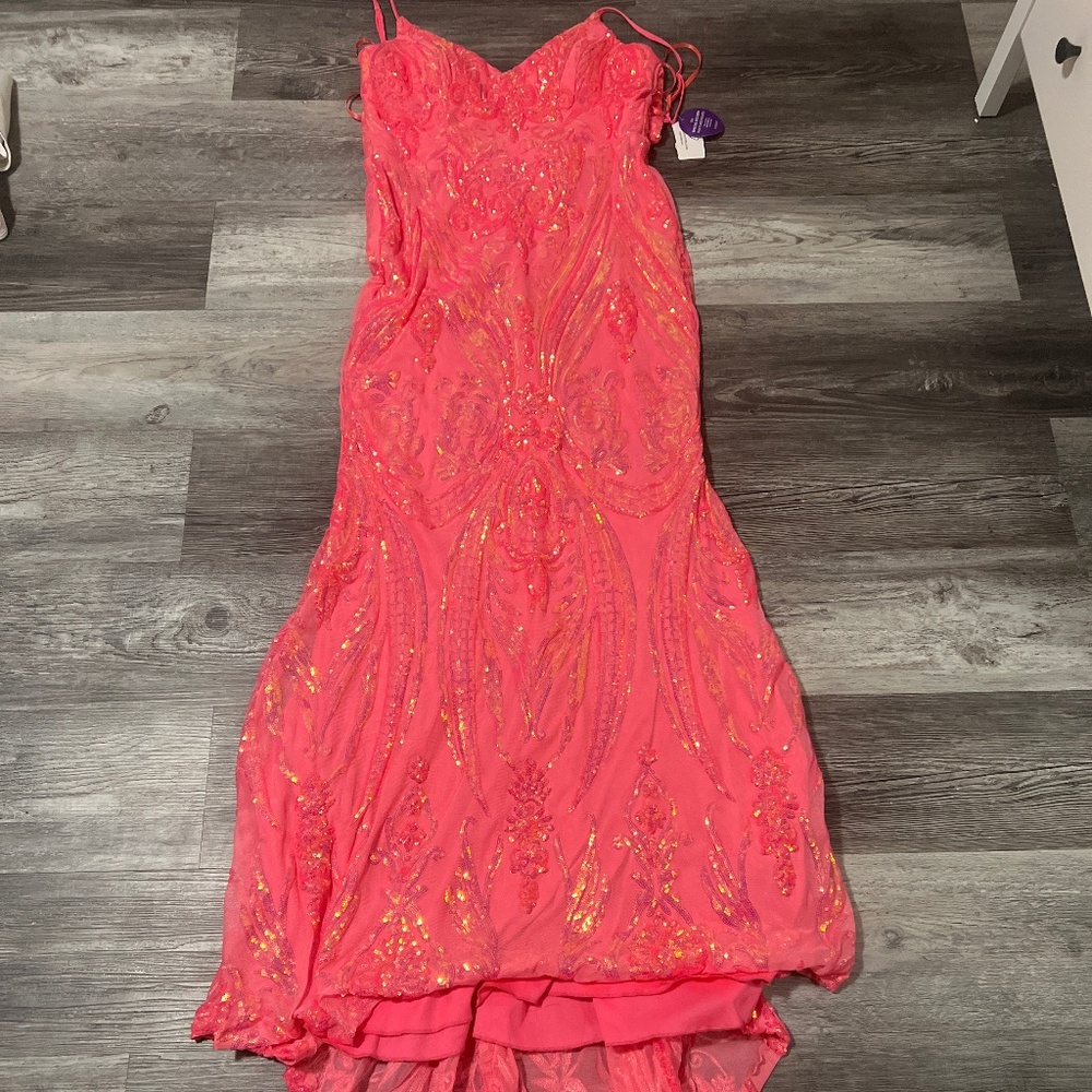 Neon pink sequin dress